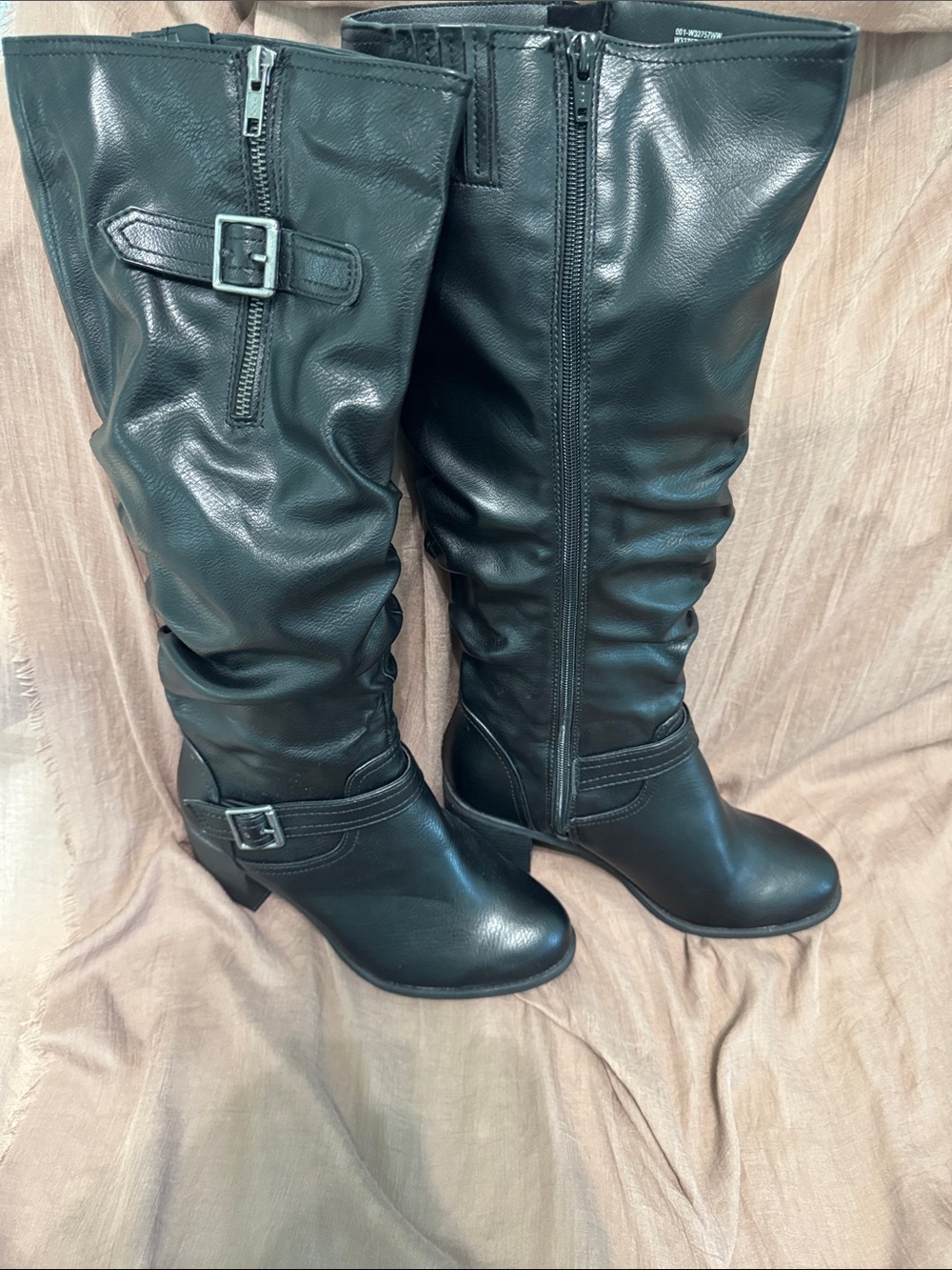 Women's Tall Black Buckle Riding Boots